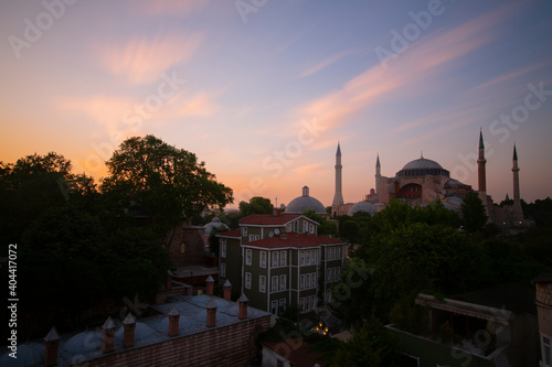 Tableau sur toile Blue Mosque and Hagia Sophia Mosque aerial view