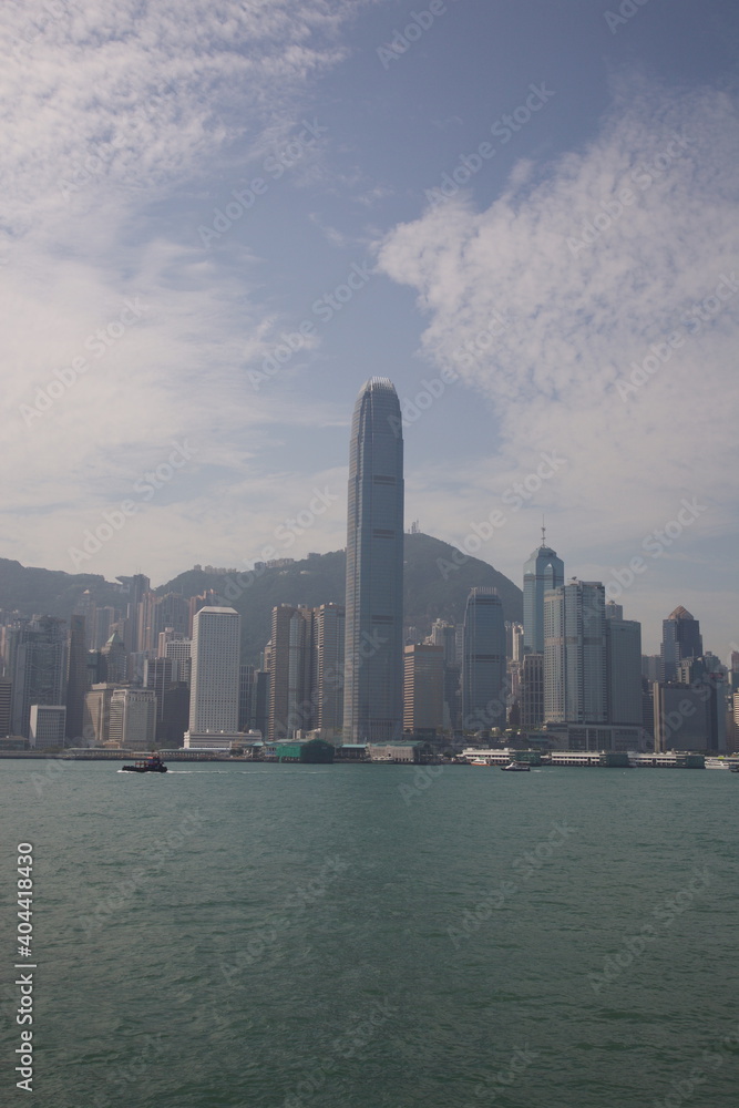 View of Victoria Harbor Skyline in Hong Kong, China