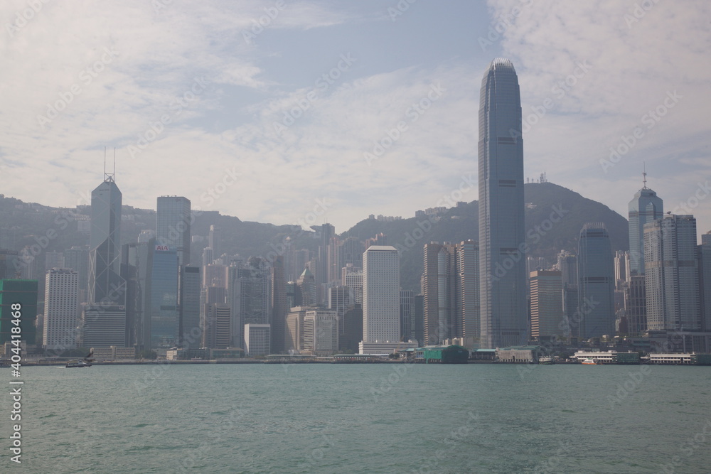 Photos View of Victoria Harbor Skyline in Hong Kong, China