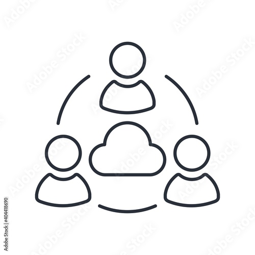 Online cloud collaboration. Vector linear icon isolated on white background.