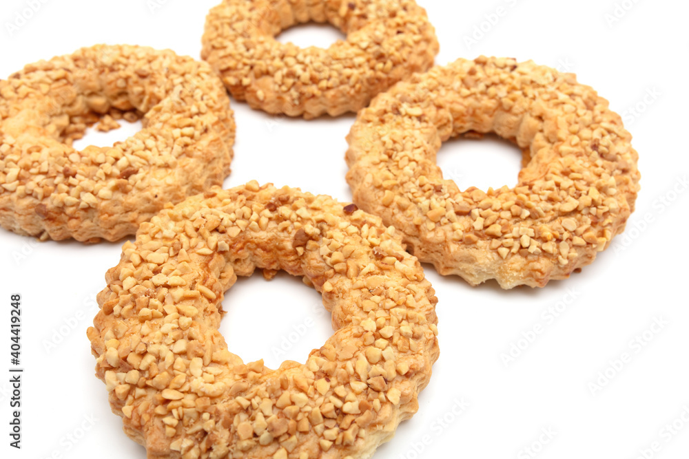 Shortbread cookies with nuts on a white Shortbread cookies with nuts on a white