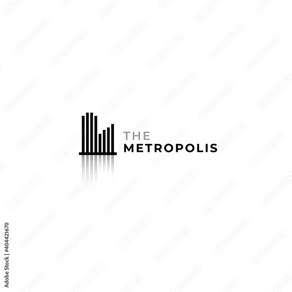 Modern minimalist city landscape logo with strip line and shadow design concept. Suitable for digital and smart city company