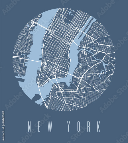 New York map poster. Decorative design street map of New York city, cityscape aria panorama.
