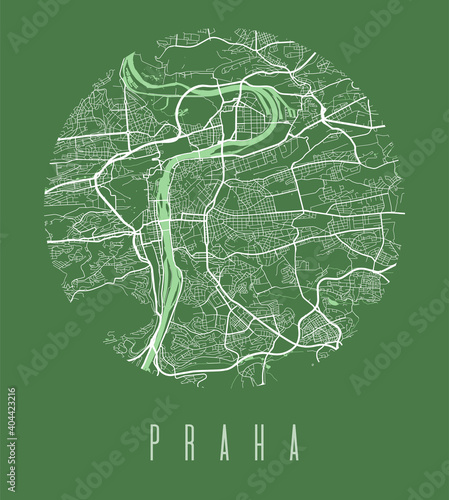 Prague map poster. Decorative design street map of Prague city, cityscape aria panorama.