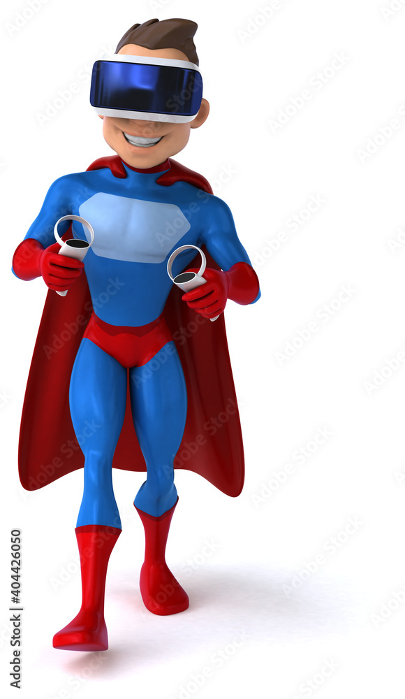 Fun 3D Illustration of a superhero with a VR Helmet Fun 3D Illustration of a superhero with a VR Helmet