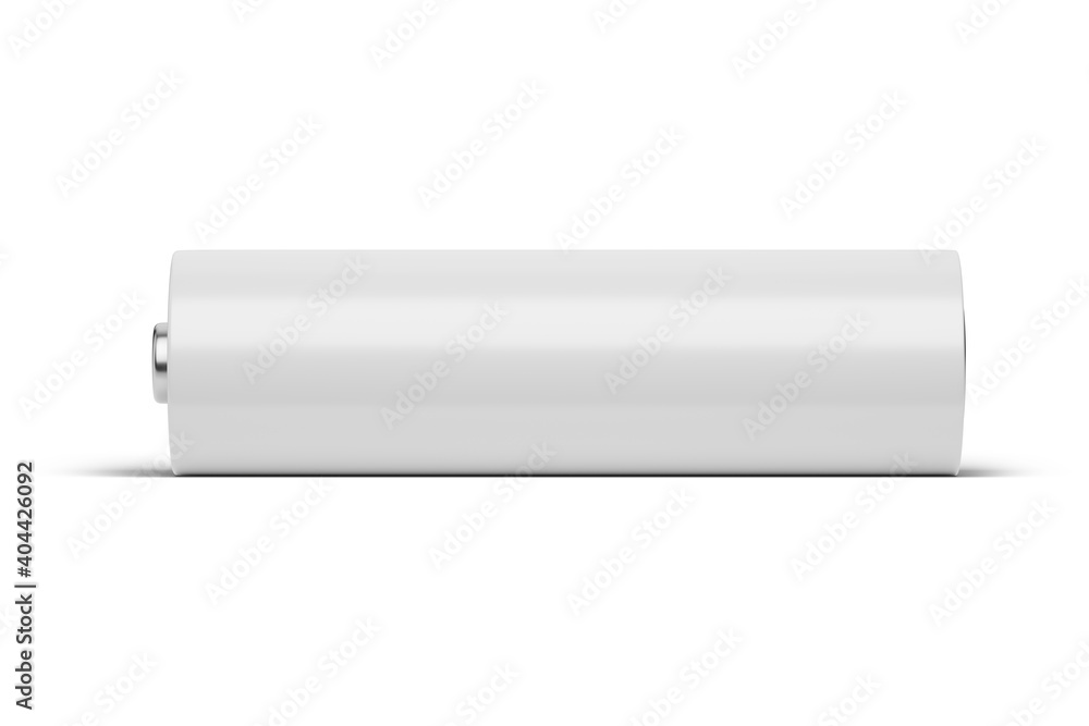 Blank AA battery isolated on white. 3D rendering mock-up.