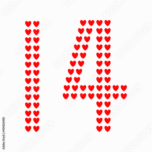 Many small hearts forming to number14. Valentines day icon vector illustration.  photo