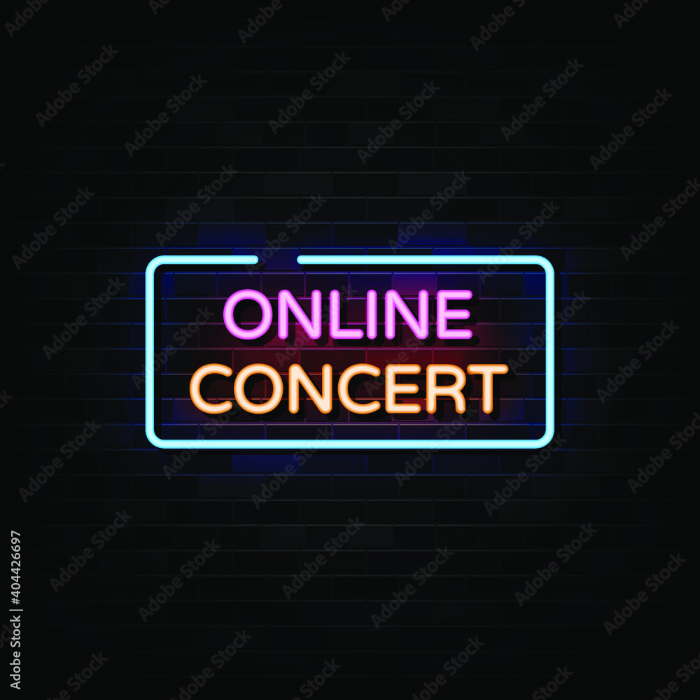 Online Concert Neon Signs Vector. Design Template Neon Style