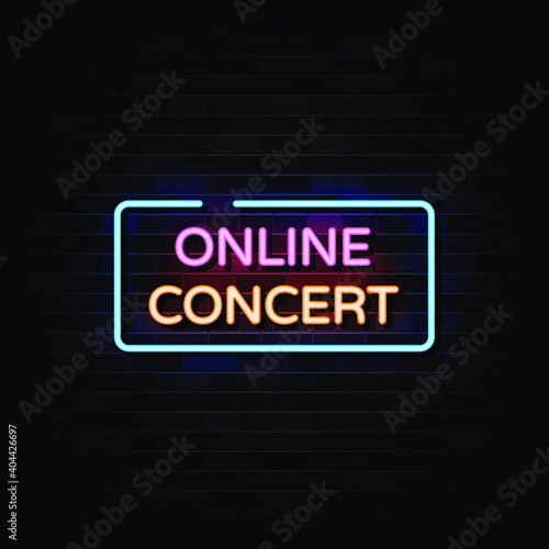 Online Concert Neon Signs Vector. Design Template Neon Style