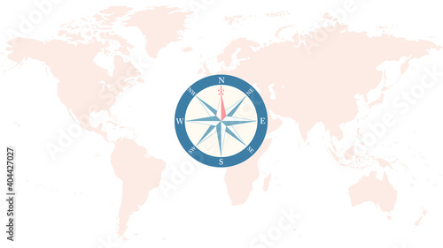 wind rose compass and world map, vector illustration