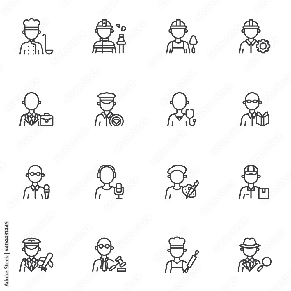 People profession line icons set, outline vector symbol collection, linear style pictogram pack. Signs, logo illustration. Set includes icons as men and women people workers, professional work uniform People profession line icons set, outline vector symbol collection, linear style pictogram pack. Signs, logo illustration. Set includes icons as men and women people workers, professional work uniform
