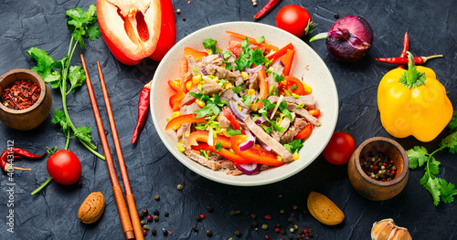 Asian salad with vegetables and meat