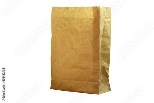 Brown paper craft bag for shopping on a white background. Mock-up of Recycled blank kraft paper shopping bag