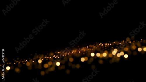 Abstract luxury background with golden glitter lights. Glowing particles on dark. Glittering effect. 