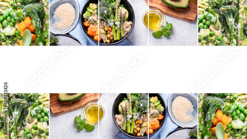 Buddha bowls collage. Healthy food
