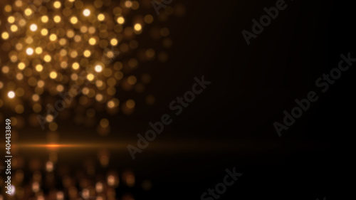 Abstract luxury background with golden glitter lights. Glowing particles on dark. Glittering effect.  