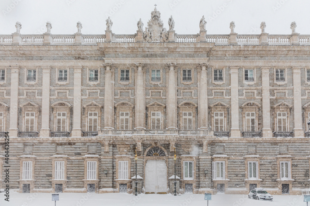 Royal Palace in madrid theater covered by snow from the storm philomena Royal Palace in madrid theater covered by snow from the storm philomena