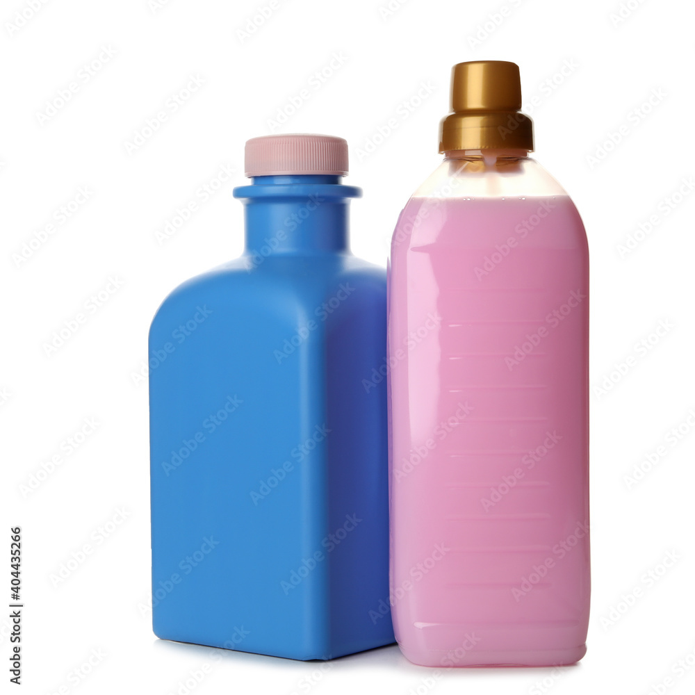Bottles with laundry liquid isolated on white background Bottles with laundry liquid isolated on white background