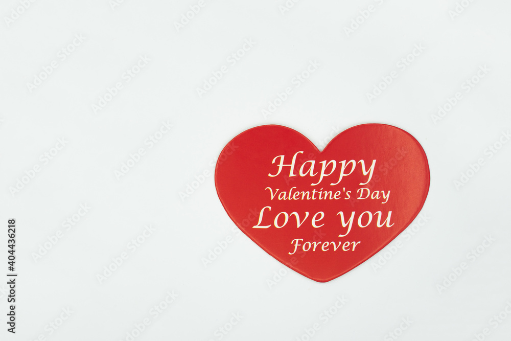 Red heart with text of love day on white background