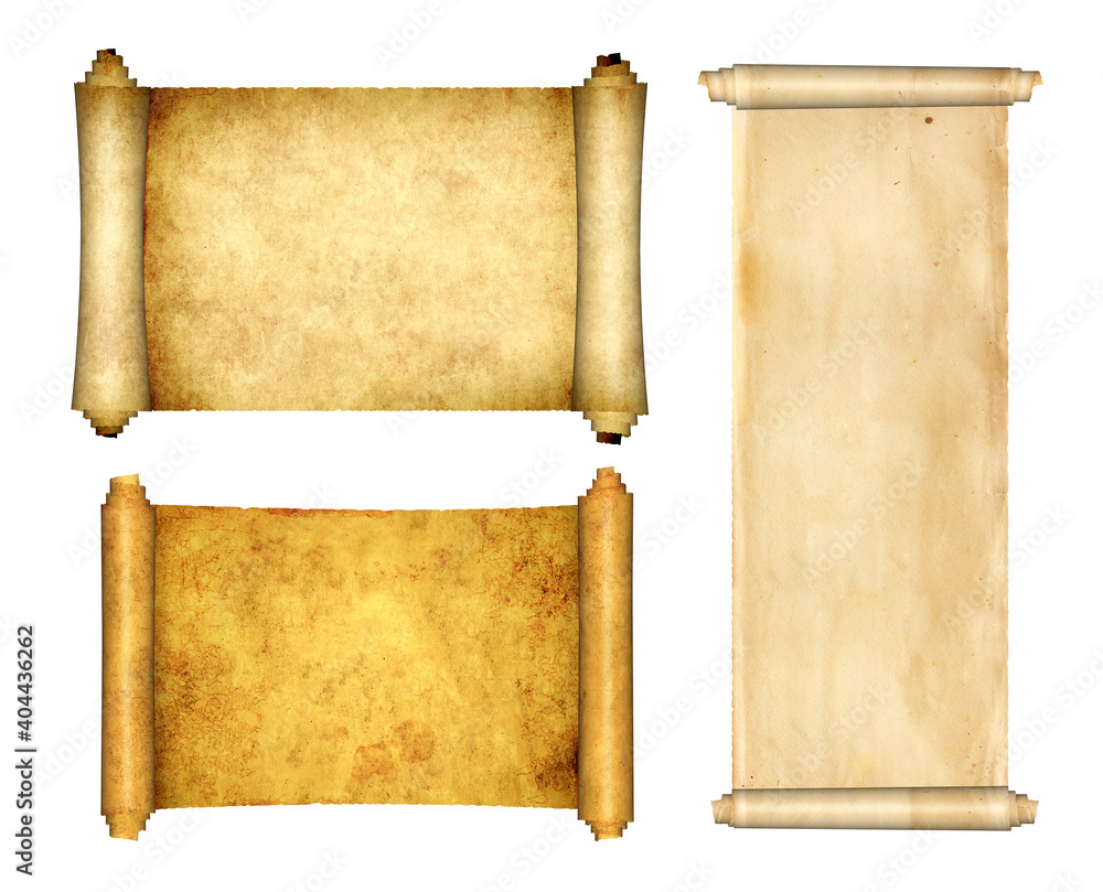Collection of old parchments. Isolated on white background