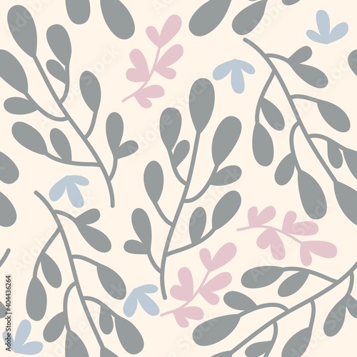 Plants, flowers and herbs, seamless botanical pattern, ideal for application on fabric or paper, for interior decoration
