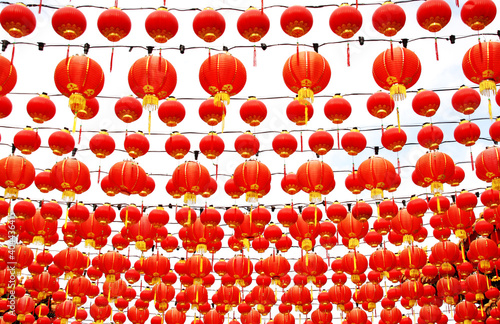 Many traditional red lanterns during Chinese new year festival