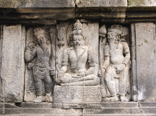 Bas-relief of meditating old man, Prambanan, Yogyakarta, Java, Indonesia