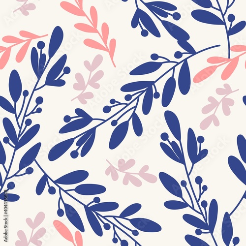 Seamless plant pattern, branches, leaves and herbs, botany, ideal for drawing on fabric or interior decoration
