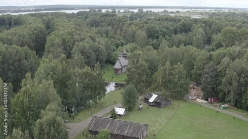 D-Log. Russia, Kostroma. Kostroma Sloboda. Traditional Russian houses and churches, Aerial View photo