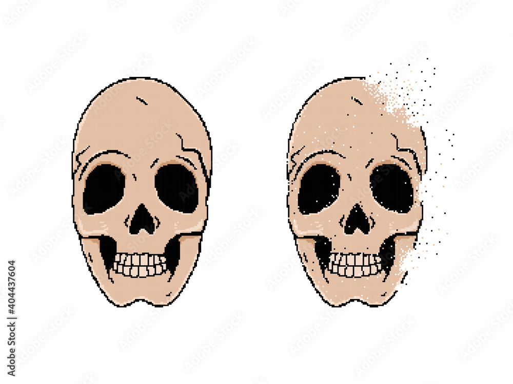 Human skull pixel art isolated on white background Human skull pixel art isolated on white background