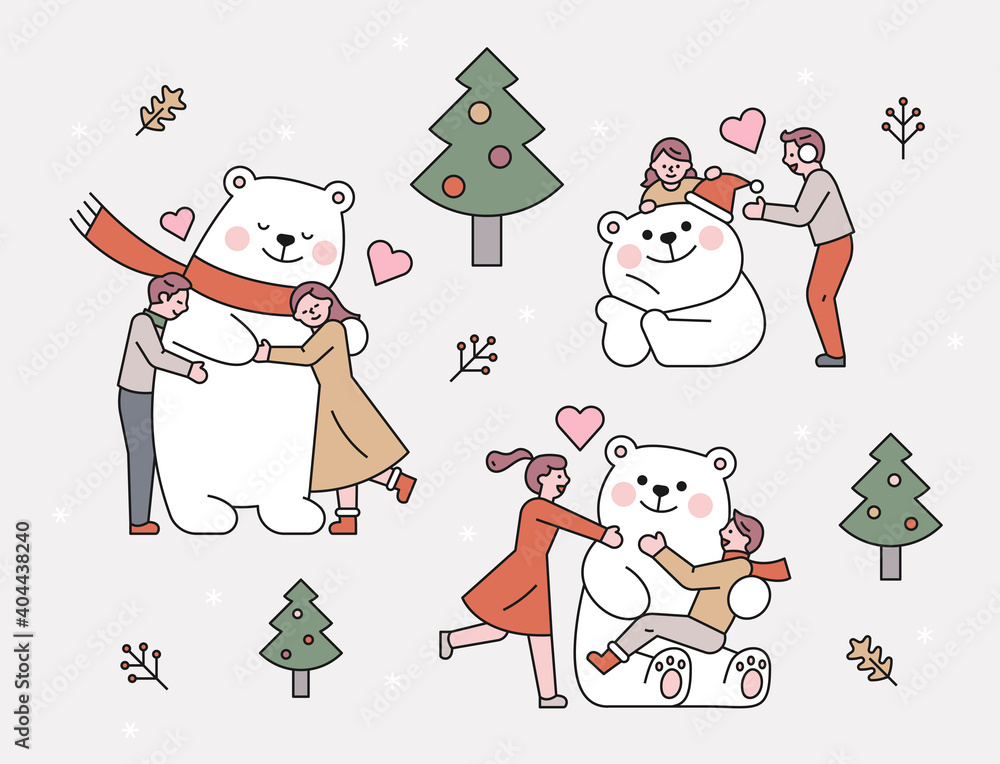 Fototapeta premium People's friend white bear. People are having a good time with the white bear.