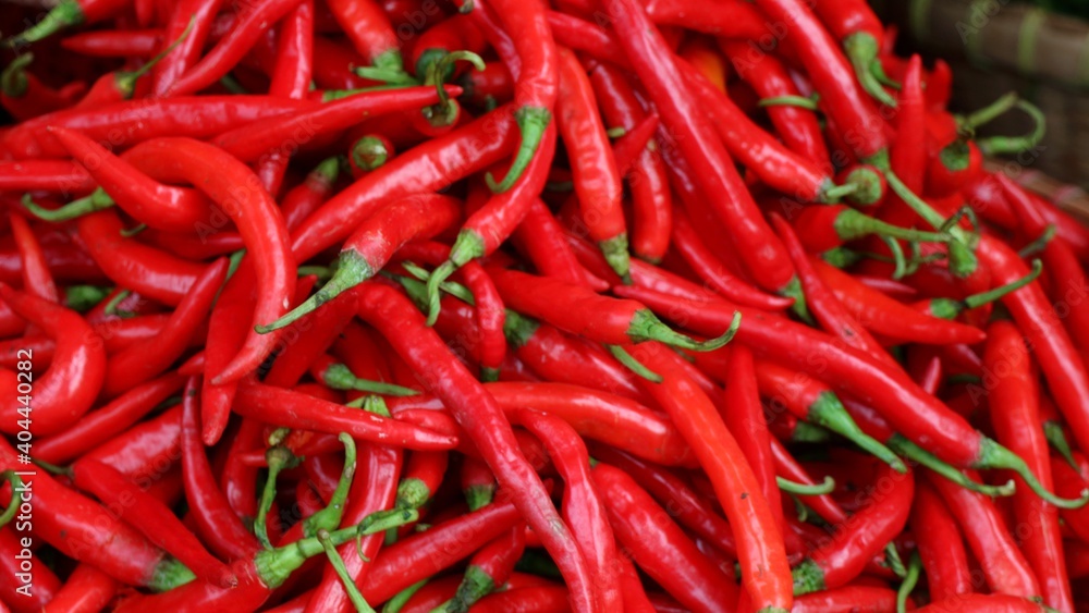 Ripe Red Hot Chili in The Basket for Sale in The Vegetables Asian Market