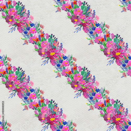 Seamless pattern with flowers. Watercolor or acrylic painting. Hand drawn floral background.