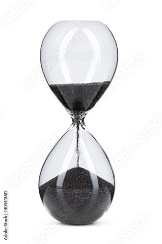 Hourglass with black sand isolated on white background