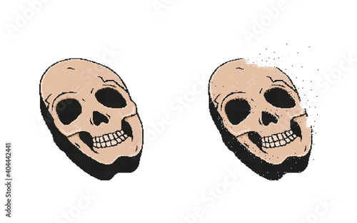 Isometric human skull pixel art isolated on white background