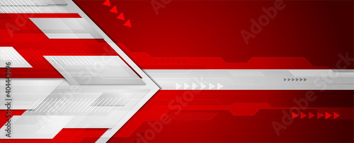 Red and grey abstract hi-tech geometric banner design with arrows. Futuristic vector background