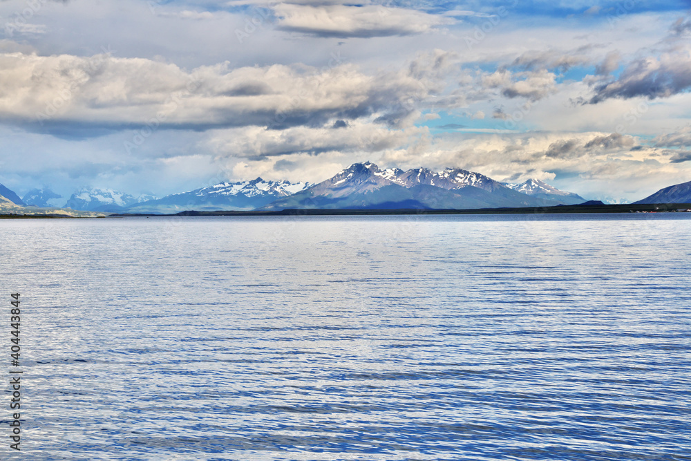 The bay of Pacific ocean in Puerto Natales, Chile