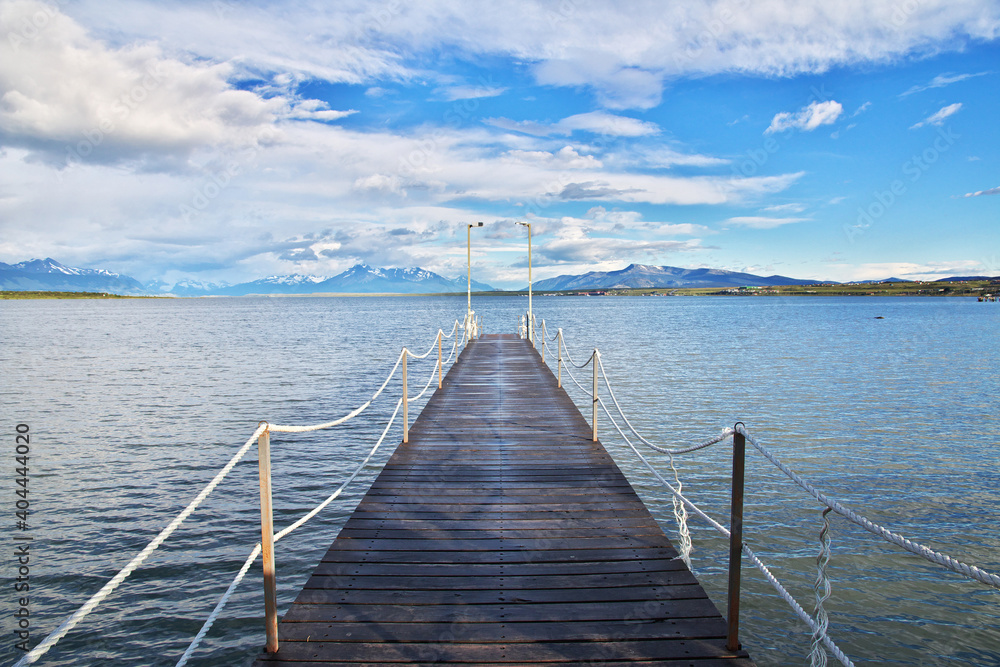 The bay of Pacific ocean in Puerto Natales, Chile