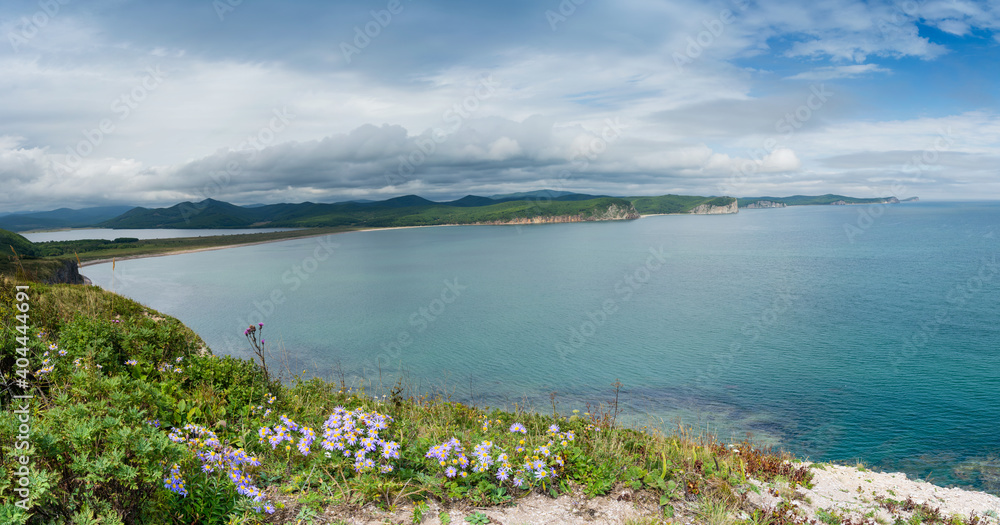 Russia. Far East. Seaside. Sea of Japan. The area of the village called Olga. Beautiful view of the Baluzek Peninsula.