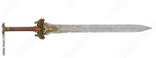 Fotografia fantasy golden sword with long blade on isolated white background