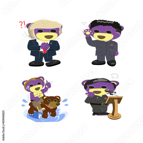 Mr.purple bear becomes the Businessman,General,Huntsman,Soldier