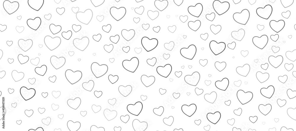 Seamless pattern of black hearts on a white background. Love symbol ornament minimalistic symmetrical romantic composition.