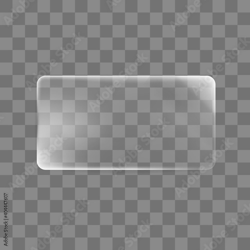 Transparent glued rectangle sticker mock up. Blank adhesive rectangular transparent paper or plastic sticker label. 3d realistic vector icon