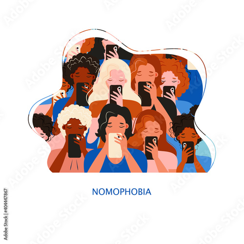 Smartphone internet addiction awareness flat poster with people chatting with virtual friends and checking mails abstract vector illustration

