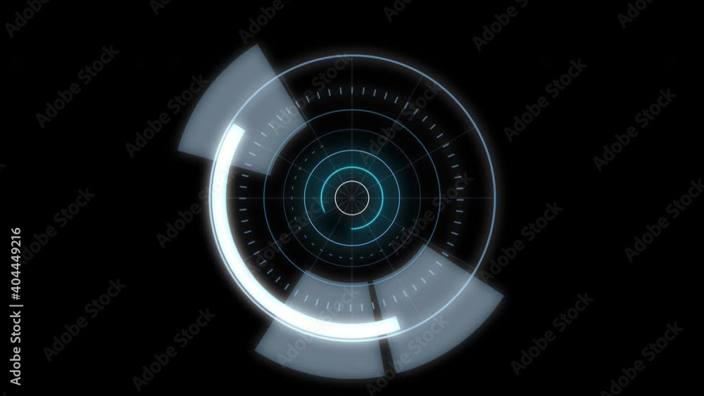 Abstract technology background with digital futuristic radar rotation. Animation hypnotic circles moving and blinking on black background, seamless loop. Abstract technology background with digital futuristic radar rotation. Animation hypnotic circles moving and blinking on black background, seamless loop.