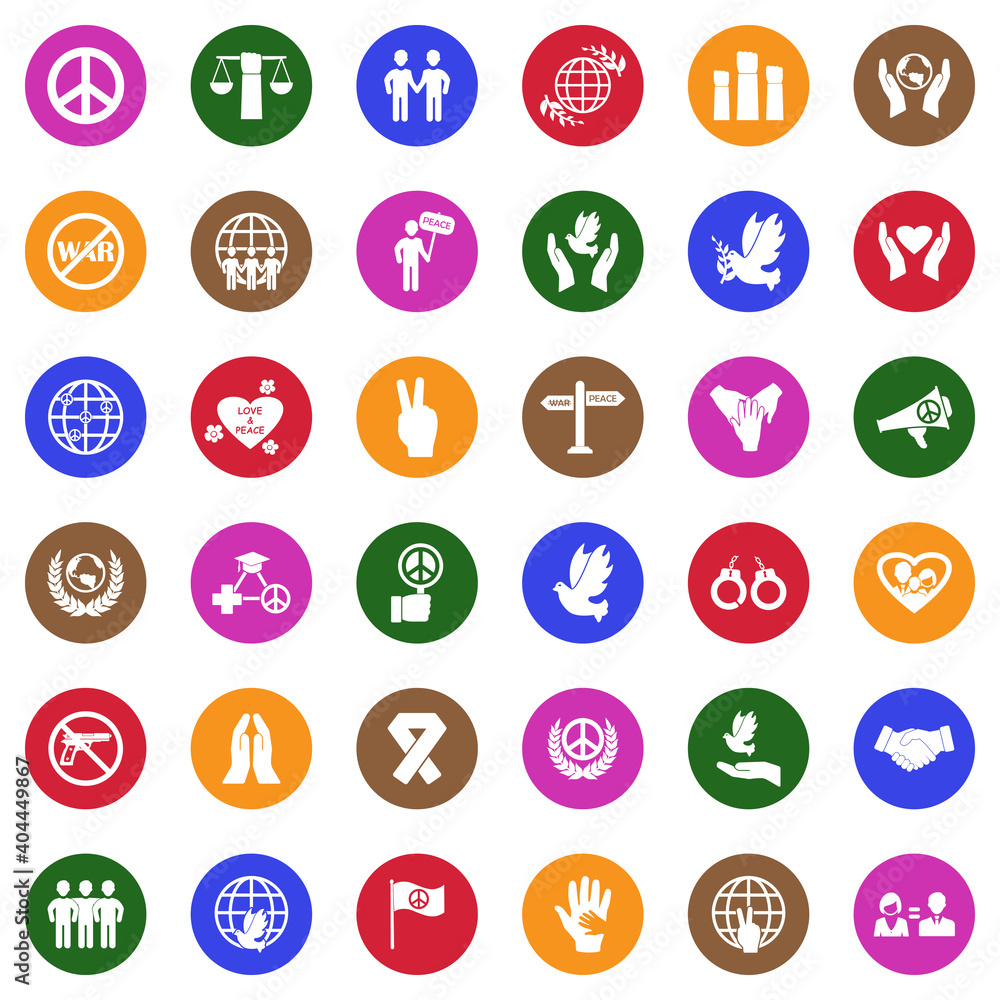 Peace Icons. White Flat Design In Circle. Vector Illustration. Peace Icons. White Flat Design In Circle. Vector Illustration.