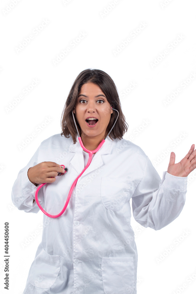 Caucasian doctor woman with pink stethoscope Caucasian doctor woman with pink stethoscope