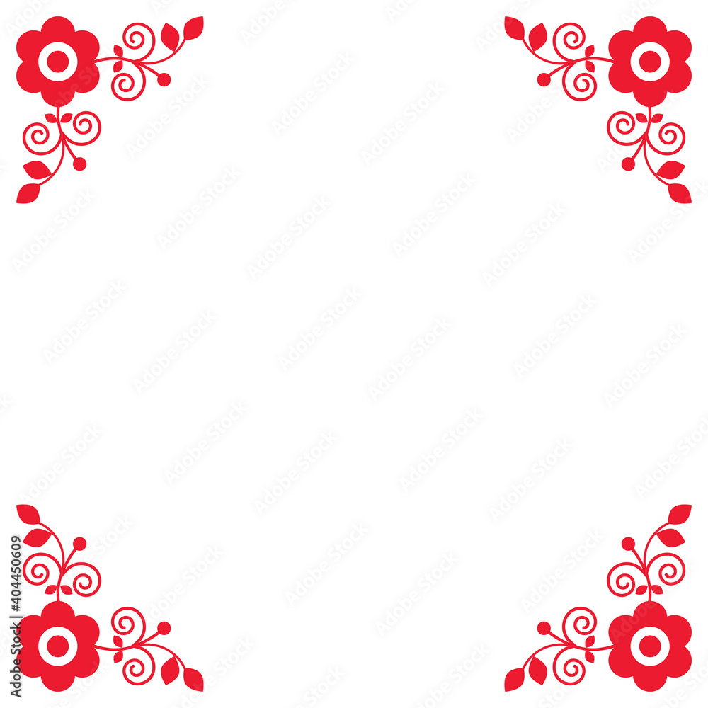 Obraz premium Polish traditional folk art vector greeting card design set with floral corners 