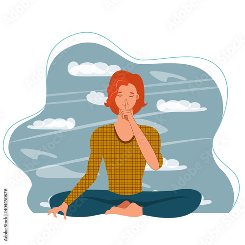 Young man with closed eyes sitting cross legged on floor and meditating. 
Young man with closed eyes sitting cross legged on floor and meditating. 
Yoga retreat, spiritual practice, Vipassana Buddhi

