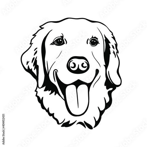 Labrador Retriever. Line art. Template. Close-up. Clip art. Hand Painting. Ink. Black and white.